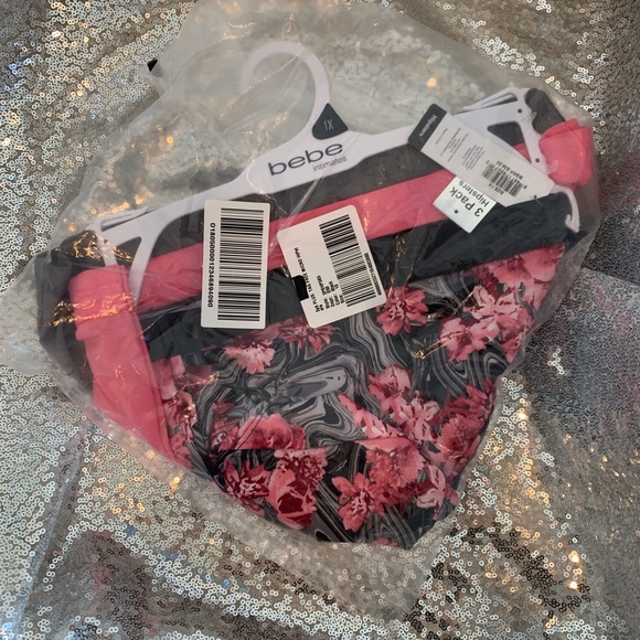 BNWT NWT Bebe Plus 3 -Pack Tag Free Micro Logo Waist Floral Hipster Panties 1X - Picture 2 of 3